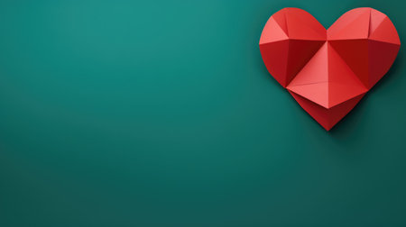 A red paper heart on a green background. Green Tuesday background.の素材