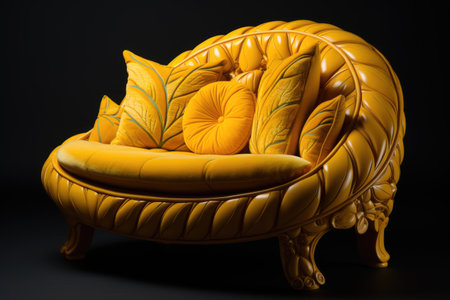 A yellow chair with pillows on top of it. Banana chair.の素材