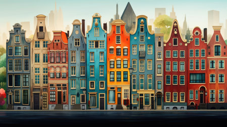 A painting of a row of buildings in a city.の素材