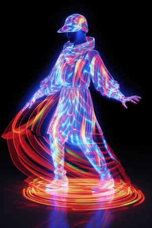 A man in a light suit with his hands out.の素材