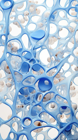 A close up of a blue object with holes in it. Imaginary organic structure.の素材