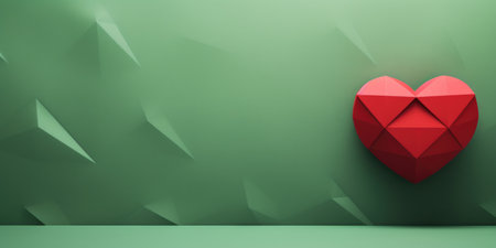 A red paper heart on a green background. Green Tuesday background.の素材