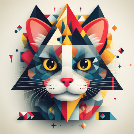 A cats face with geometric shapes surrounding it.の素材
