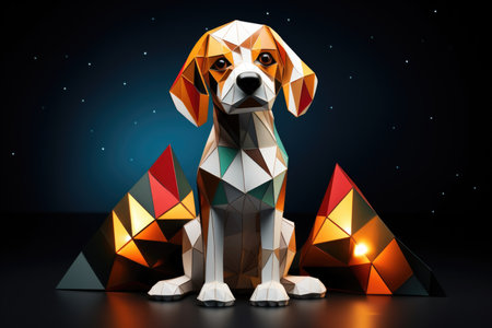 A dog made out of paper sitting on a table.の素材