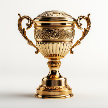 A golden trophy on a white background. Clipart on white background.の素材