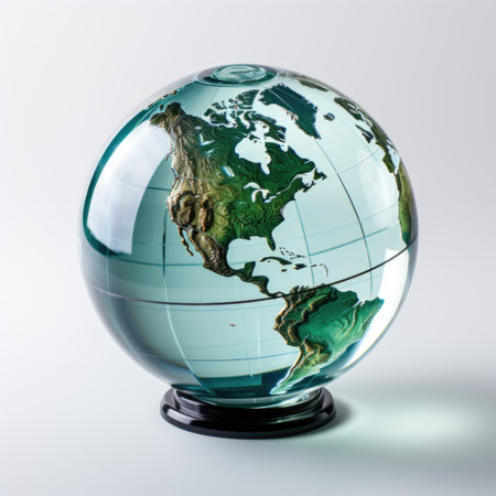 A glass globe sitting on top of a table.の素材