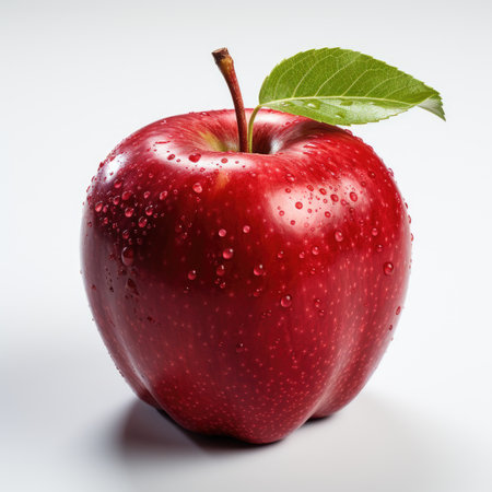 A red apple with water droplets on it. Clipart on white background.の素材