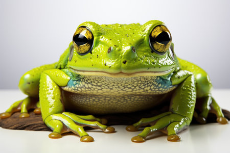 A close up of a frog on a table.の素材
