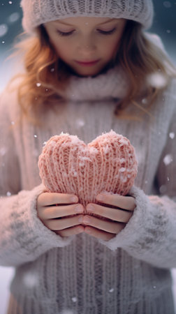 A little girl holding a heart shaped object in her hands.の素材