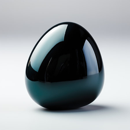 A black egg sitting on top of a white surface. Clipart on white background.の素材