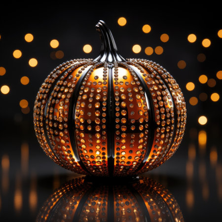 A lighted pumpkin sitting on top of a table.の素材