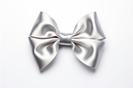 A silver bow on a white surface.の素材