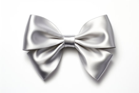 A silver bow on a white surface.の素材