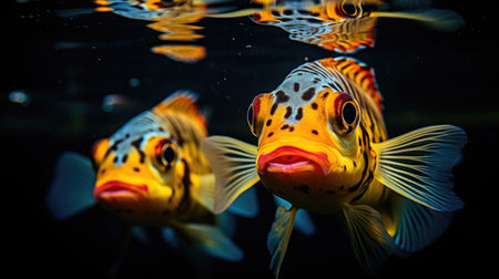 A couple of fish that are swimming in some water.の素材