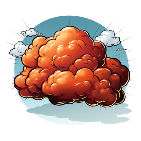 A cartoon of a bunch of orange clouds. Pop art design element.の素材