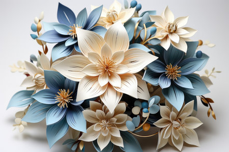 A bouquet of paper flowers on a white surface.の素材
