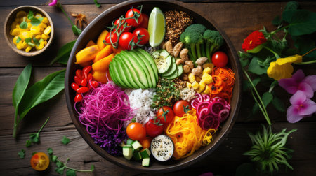 Foto de A wooden bowl filled with lots of different vegetables. - Imagen libre de derechos