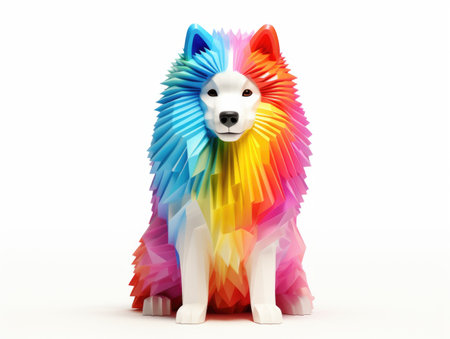 A colorful origami dog sitting on a white surface.の素材