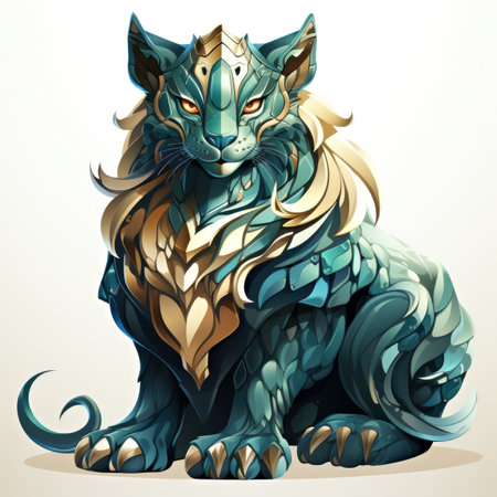 A stylized illustration of a blue and gold cat.の素材