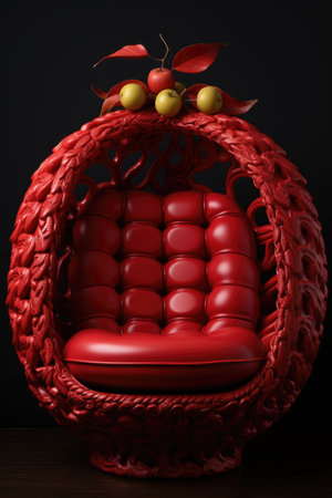 A red chair with apples on top of it. Apple chair.の素材