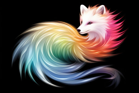 A picture of a colorful fox on a black background.の素材
