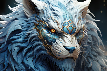 A close up of a white and blue wolf.の素材