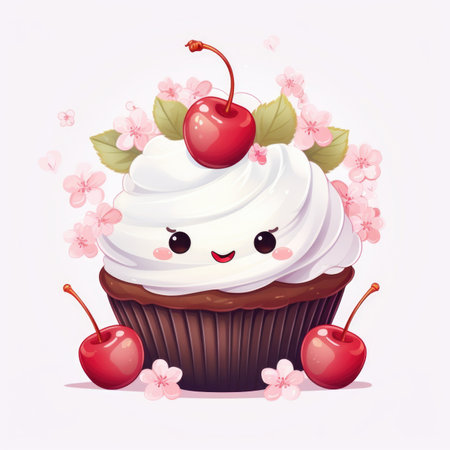 A cupcake with a cherry on top of it.の素材