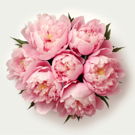 A bouquet of pink peonies on a white surface.の素材