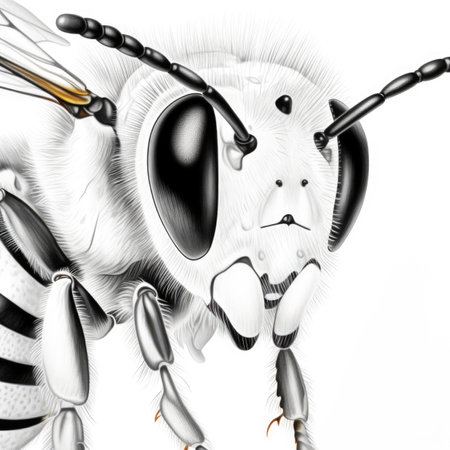 A drawing of a bee with a black and white face.の素材
