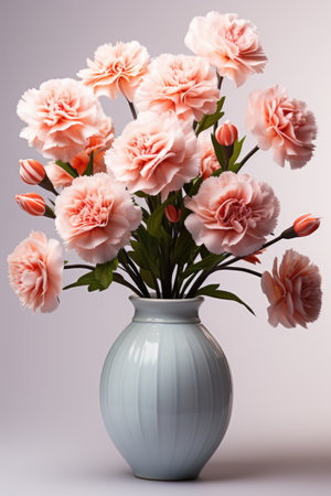 A vase filled with pink flowers on top of a table.の素材