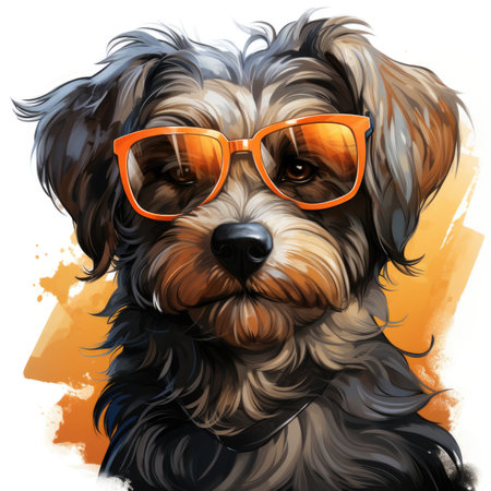 A dog with orange glasses on his face.の素材