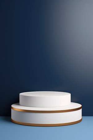 A white pedestal on a blue surface.の素材