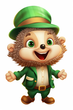 A cartoon hedge wearing a green hat and a green jacket.の素材