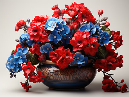 A vase filled with red and blue flowers.の素材