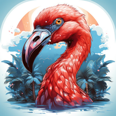 A flamingo standing in a body of water.の素材