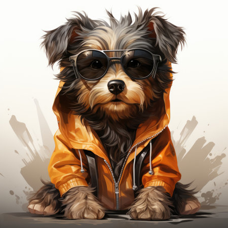 A small dog wearing a jacket and sunglasses.の素材
