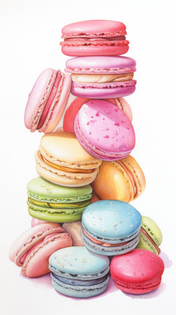 A pile of colorful macarons sitting on top of each other.の素材
