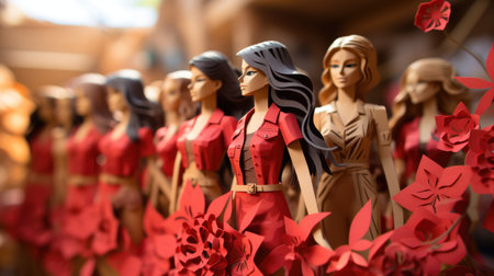 A row of mannequins dressed in red. 8 of March, international women day.の素材