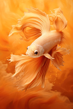 A white fish with a yellow background. Peach fuzz, color of the year 2024, monochromatic image.の素材