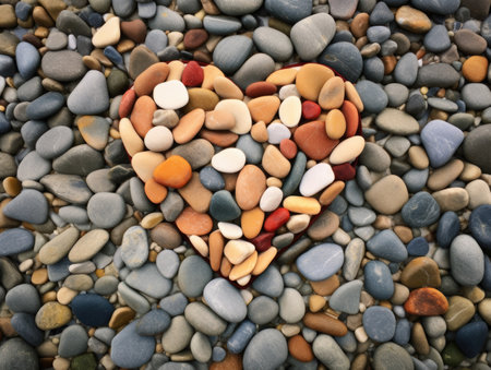 A heart made out of rocks on a beach.の素材