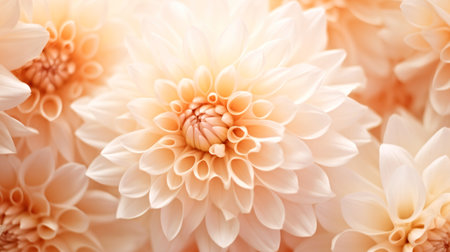 A close up of a bunch of white flowers. Peach fuzz, color of the year 2024, monochromatic image.の素材