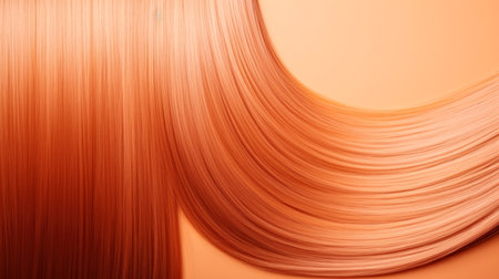 A close up of a womans long hair. Peach fuzz, color of the year 2024, monochromatic image.の素材