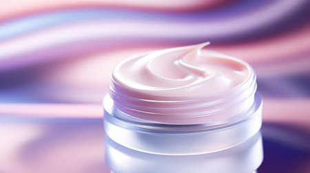 A jar of cream sitting on top of a table.の素材