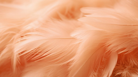 A close up of a feather on a white background. Peach fuzz, trendy color of the year 2024.の素材