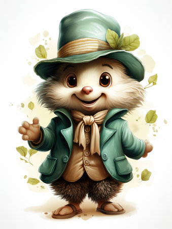 A cartoon hedge dressed in a green coat and hat.の素材