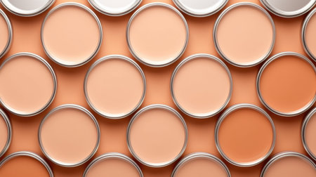 A group of cans of paint sitting next to each other. Peach fuzz, trendy color of the year 2024.の素材