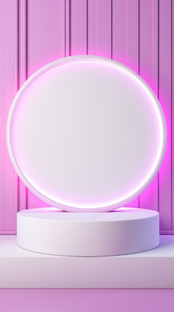 A white round object with a neon light on top of it.の素材