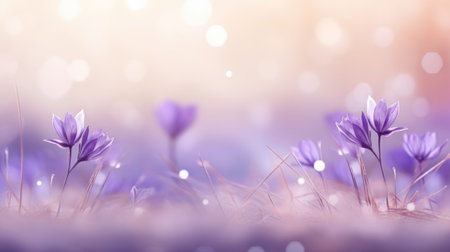 A bunch of purple flowers that are in the grass. Header, footer, panoramic banner image.の素材