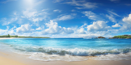 A sandy beach with waves coming in to the shore.の素材