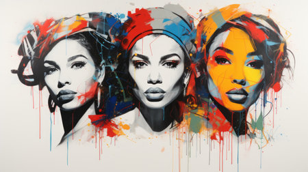 A painting of three women with different colors. Powerful characters, diverse background.の素材